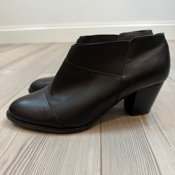 Vionic Shoes - Vionic Point Black Leather Ankle Booties Orthaheel Block Heel TVW4151 Womens 8.5